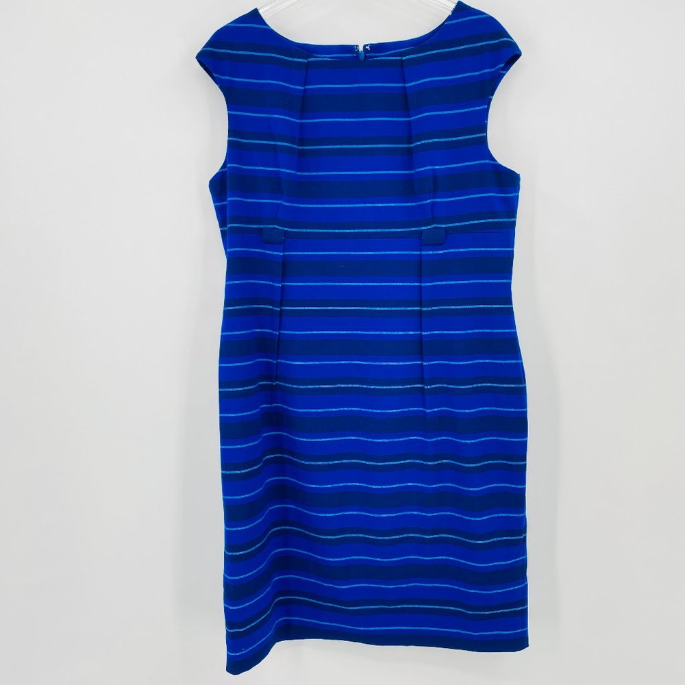 Calvin Klein Size 16 Blue Striped Sleeveless Career Midi Sheath Dress